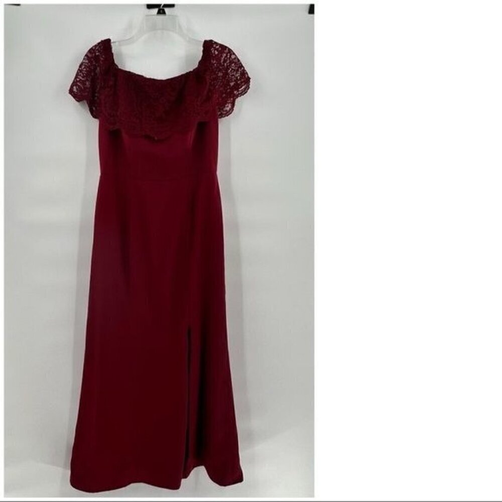 Bella Bridesmaids Maron Maxi Dress Lace Shoulder Burgundy — image 8 of 8